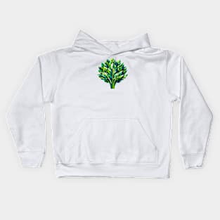 Geometric Spinach Splendor: Green Leaf Design Kids Hoodie